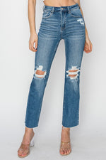 Risen High Rise Distressed Knee Jean