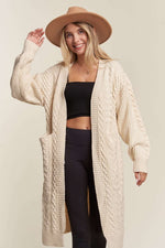 Beige Cable Knit Long Cardigan