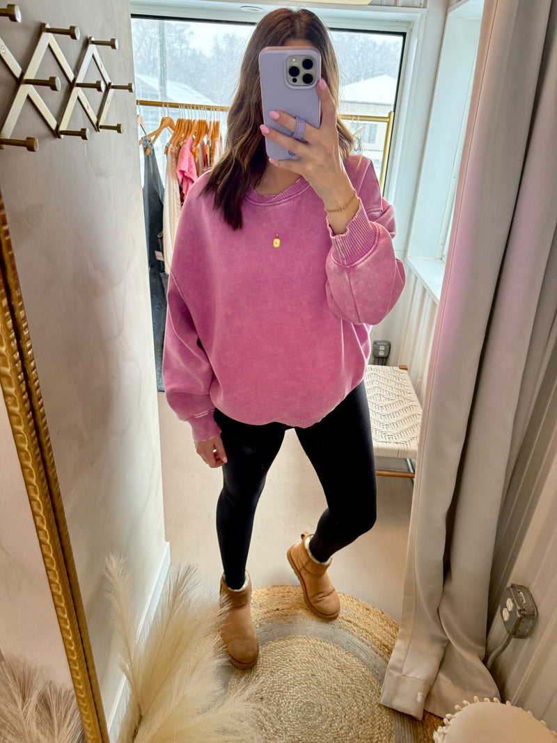 Mauve Acid Wash Oversized Pullover