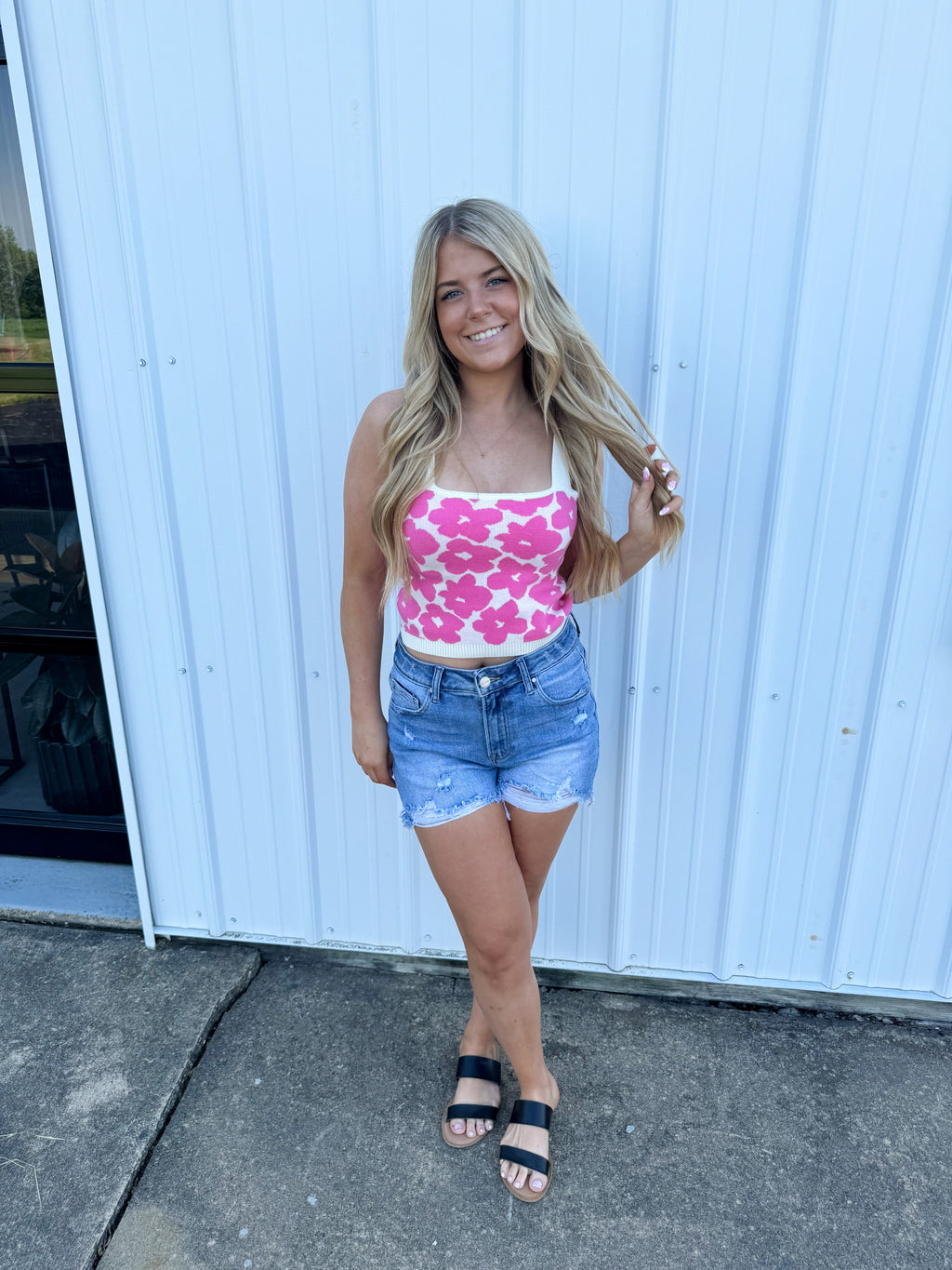 Pink Floral Cropped Tank Top
