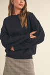 Black Cable Knit Sleeve Sweatshirt