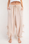 Oatmeal Washed Lace Detail Pant