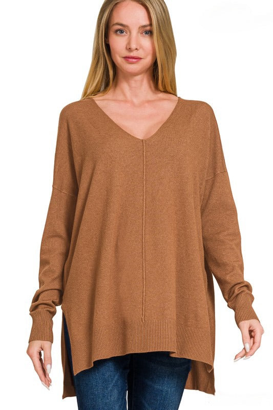 Deep Camel High Low Long Sleeve