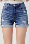 Risen Rolled Up Denim Shorts- Dark