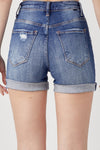 Risen Rolled Up Denim Shorts- Dark