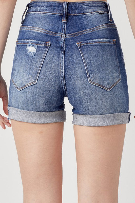 Risen Rolled Up Denim Shorts- Dark