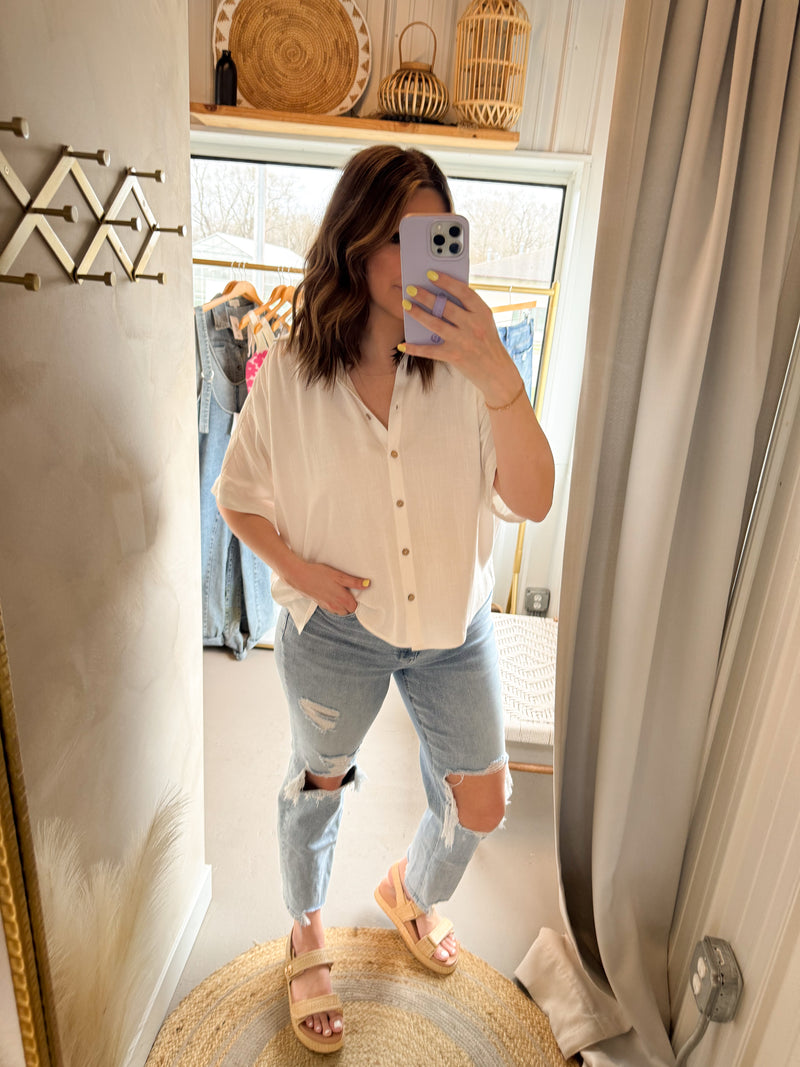 Ivory Linen Button Down Top