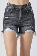 Risen Distressed Denim Shorts-Black