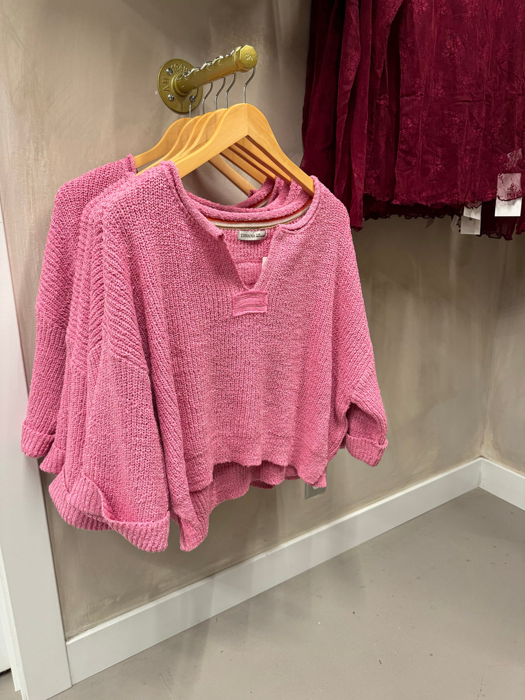 Candy Pink Folded Sleeve Pullover