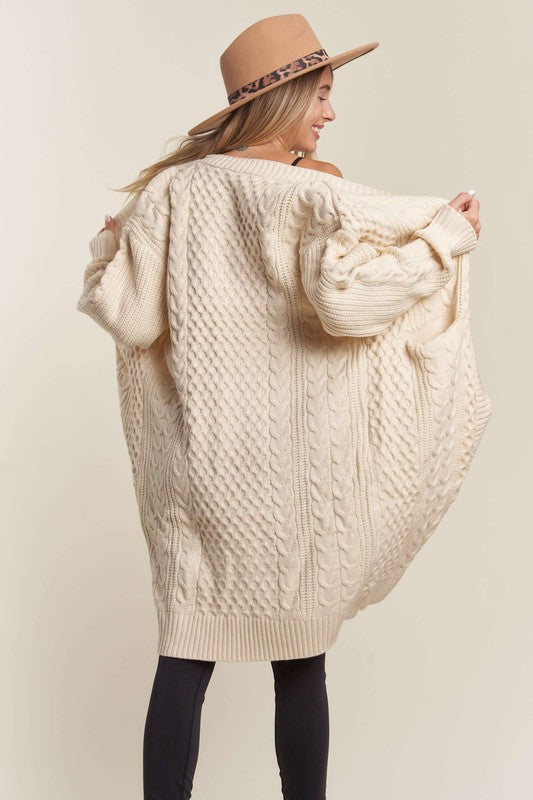 Beige Cable Knit Long Cardigan