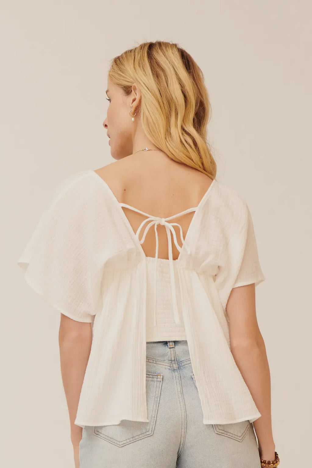 White Puff Sleeve Woven Top