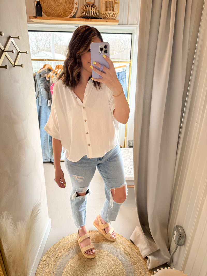 Ivory Linen Button Down Top