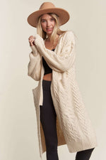 Beige Cable Knit Long Cardigan