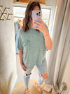Dusty Teal Washed Ribbed Top