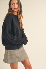 Black Cable Knit Sleeve Sweatshirt