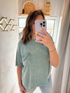 Dusty Teal Washed Ribbed Top