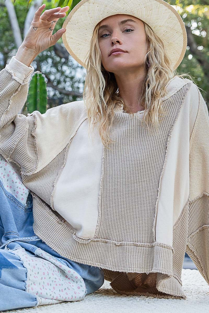 Pol Oversized Beige Distressed Top