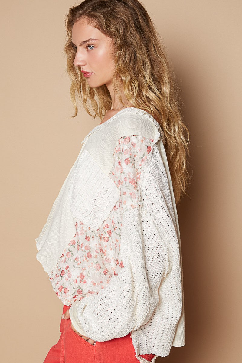 Pol Cream Floral Patch Top