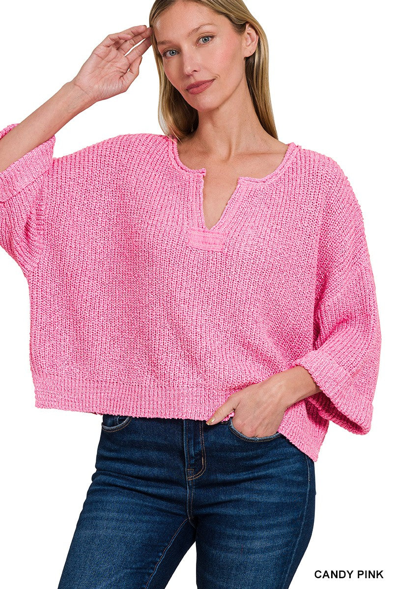 Candy Pink Folded Sleeve Pullover