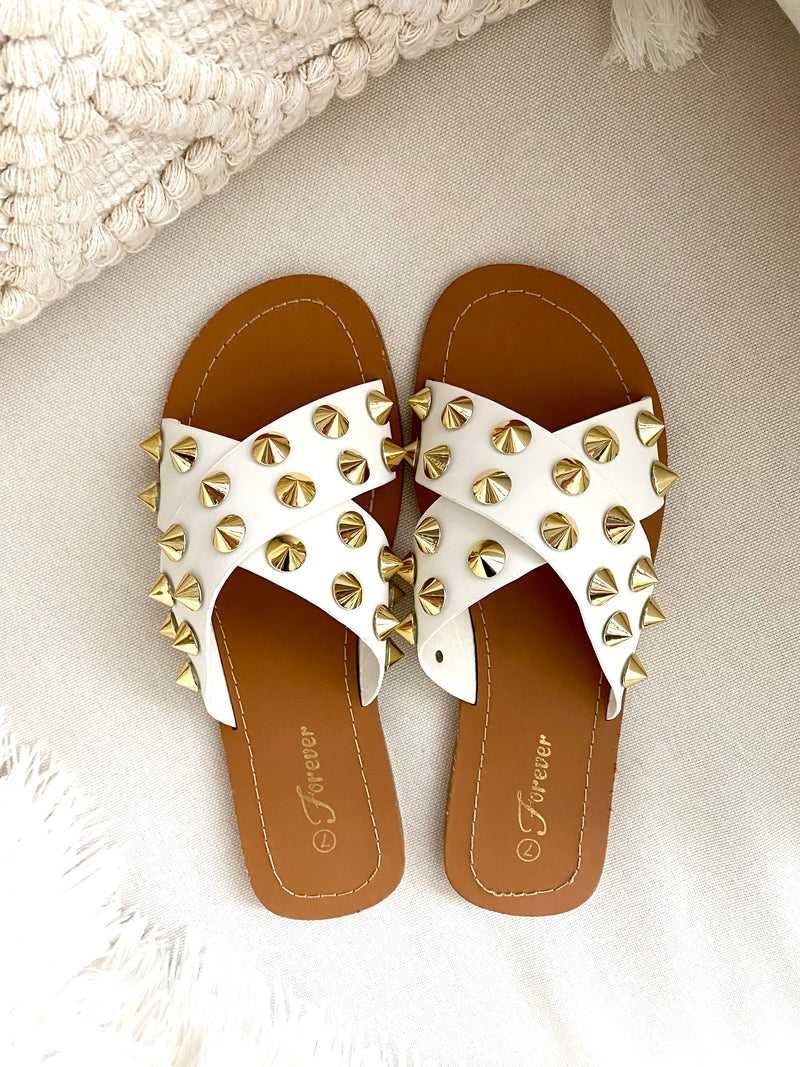 White Studded Sandals